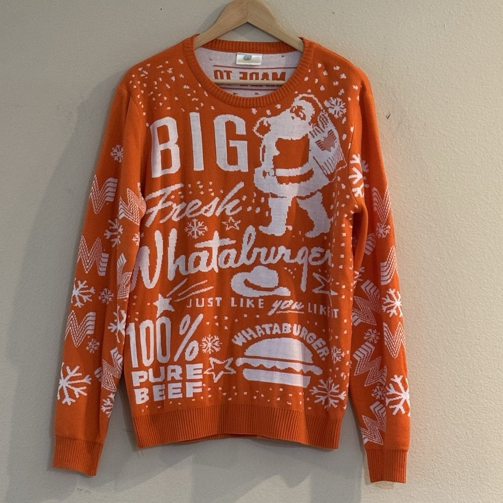 Whataburger Christmas Sweater Mens L 2019 Santa Fries Burger Orange Ugly Holiday